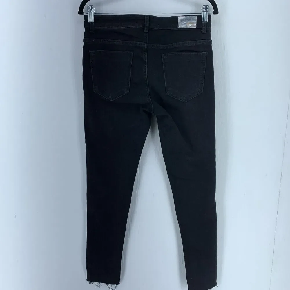 Zara Denim Womens 6 Jeans‎ Studded Moto Biker Whimsy Goth Stretch Fringe Black